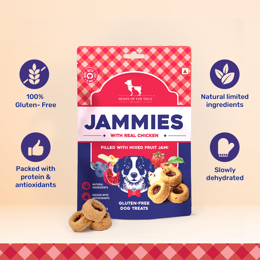 Heads Up For Tails Jammies - Chicken Filled With Mixed Fruit Jam Dog Treats - 100 g