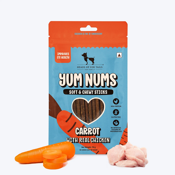 HUFT Yum Nums Grain Free Carrot with Real Chicken Soft & Chewy Sticks Dog Treats