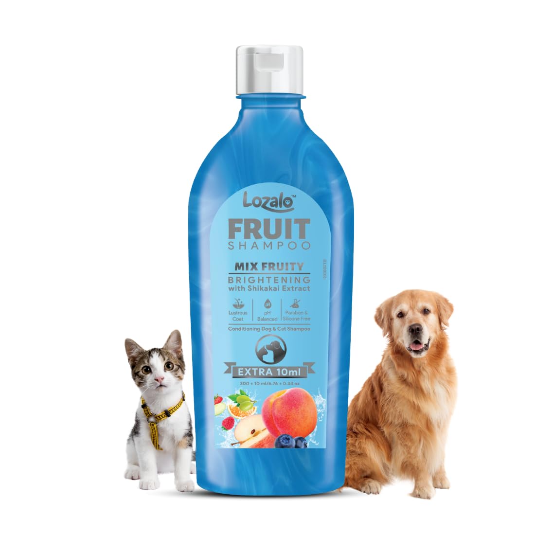Lozalo Fruit Pet Shampoo 200 ml, Mix Fruit, pH Balanced, Paraben Free Conditioning Shampoo for Dogs & Cats of All Breeds,Natural Brightening Pet Shampoo Made with Shikakai Extract & Mix Fruit
