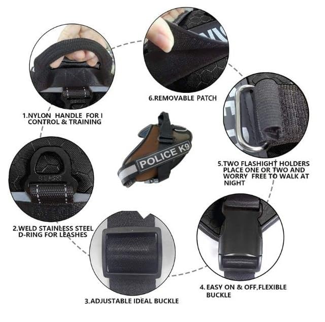 Dog K9 Police Dog Harness Vest with Hook and Loop Straps and Handle and Adjustable