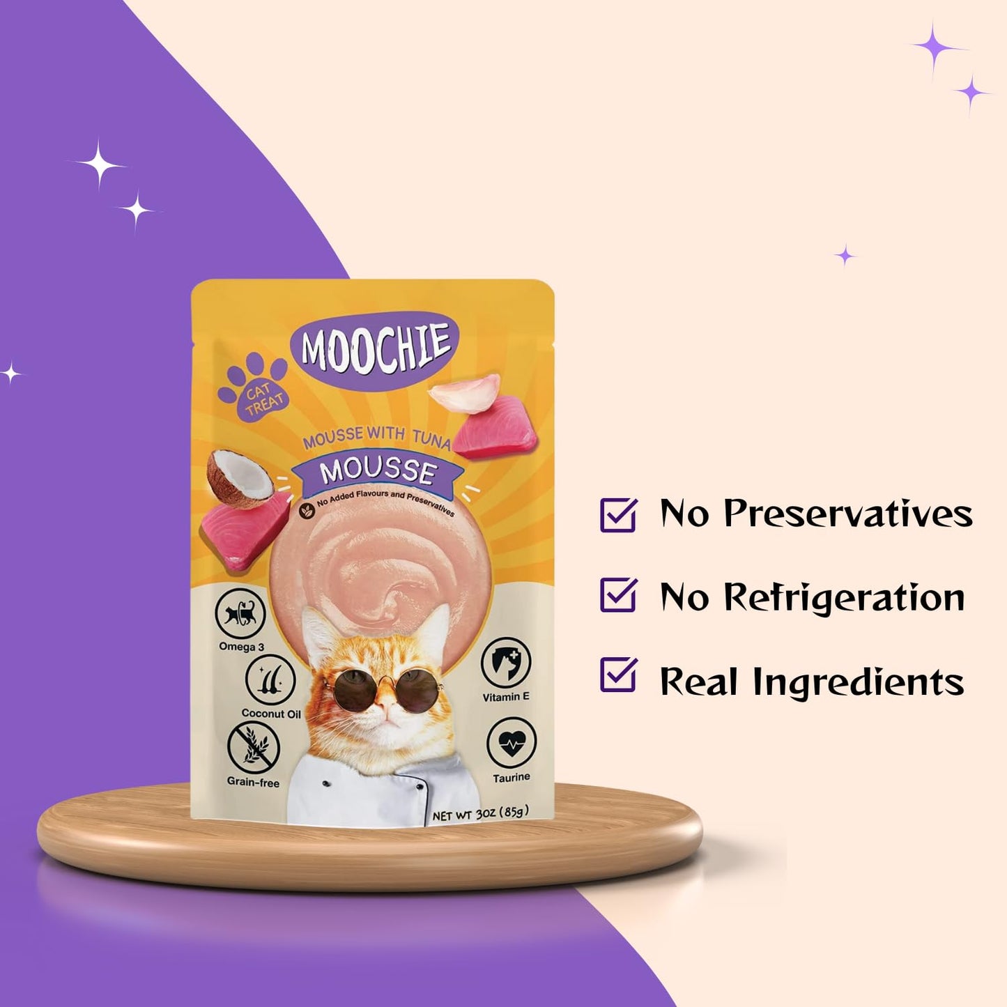 Moochie Tasty Wet Cat Food, Mousse with Tuna, Grain Free Cats Gravy Meal, No Artificial Flavours Kitten Food, Non-Vegetarian Cat Foods Pouch for Kittens