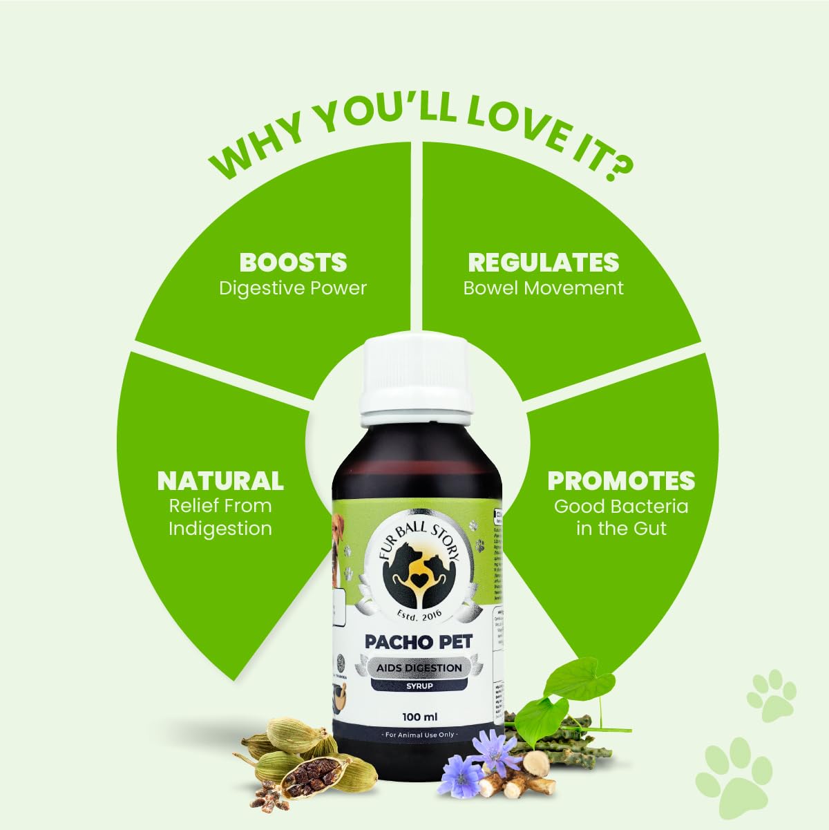 FUR BALL STORY Pacho Pet Digestive Syrup for Dogs & Cats | Ayurvedic Pet Digestive Medicine | Relieves Indigestion, Promotes Gut Health