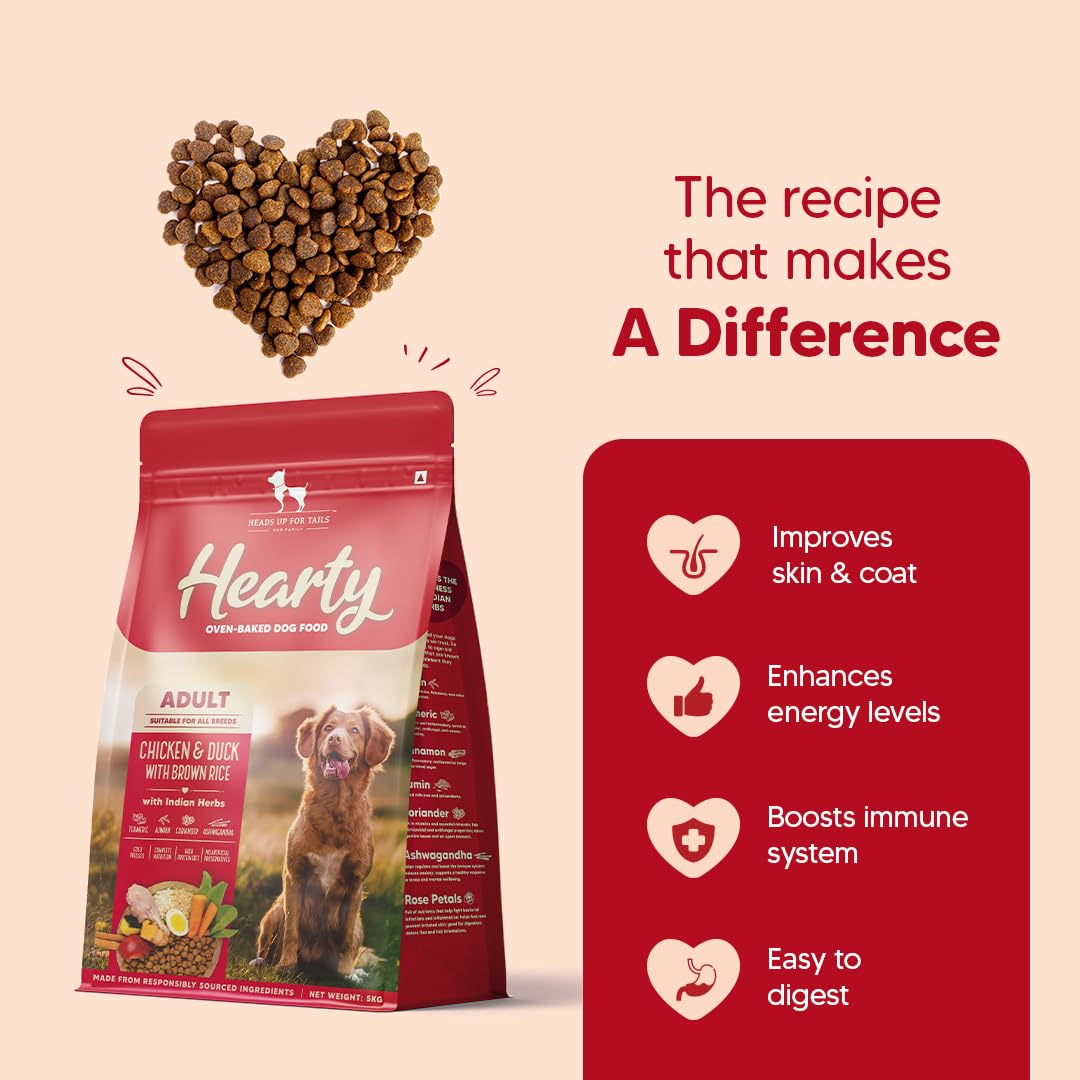 Hearty by HUFT Adult Dry Dog Food | Oven-Baked Chicken & Duck with Brown Rice All Breeds | Complete & Balanced Food for Adult Dogs | No Corn, Soy, GMO or Added Flavours