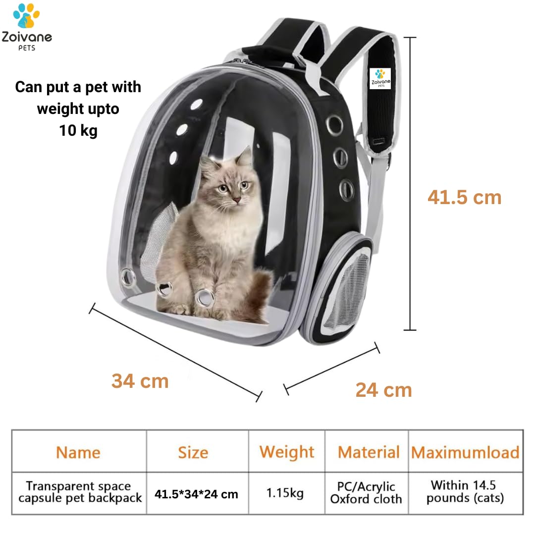 Transparent Cat Carrier Backpack (Medium) | Breathable, Ventilated, Airline-Approved Pet Travel Bag for Cats & Small Dogs | Sturdy & Comfortable for Hiking & Travel