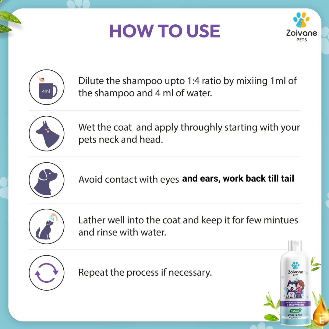 ZOIVANE Dog Shampoo - 300 Milliliter | Extra White 5 In 1 Dog Shampoo & Conditioner For Whitening, Glowing| Dog Shampoo German Shepherd, Labrador & Golden Retriever