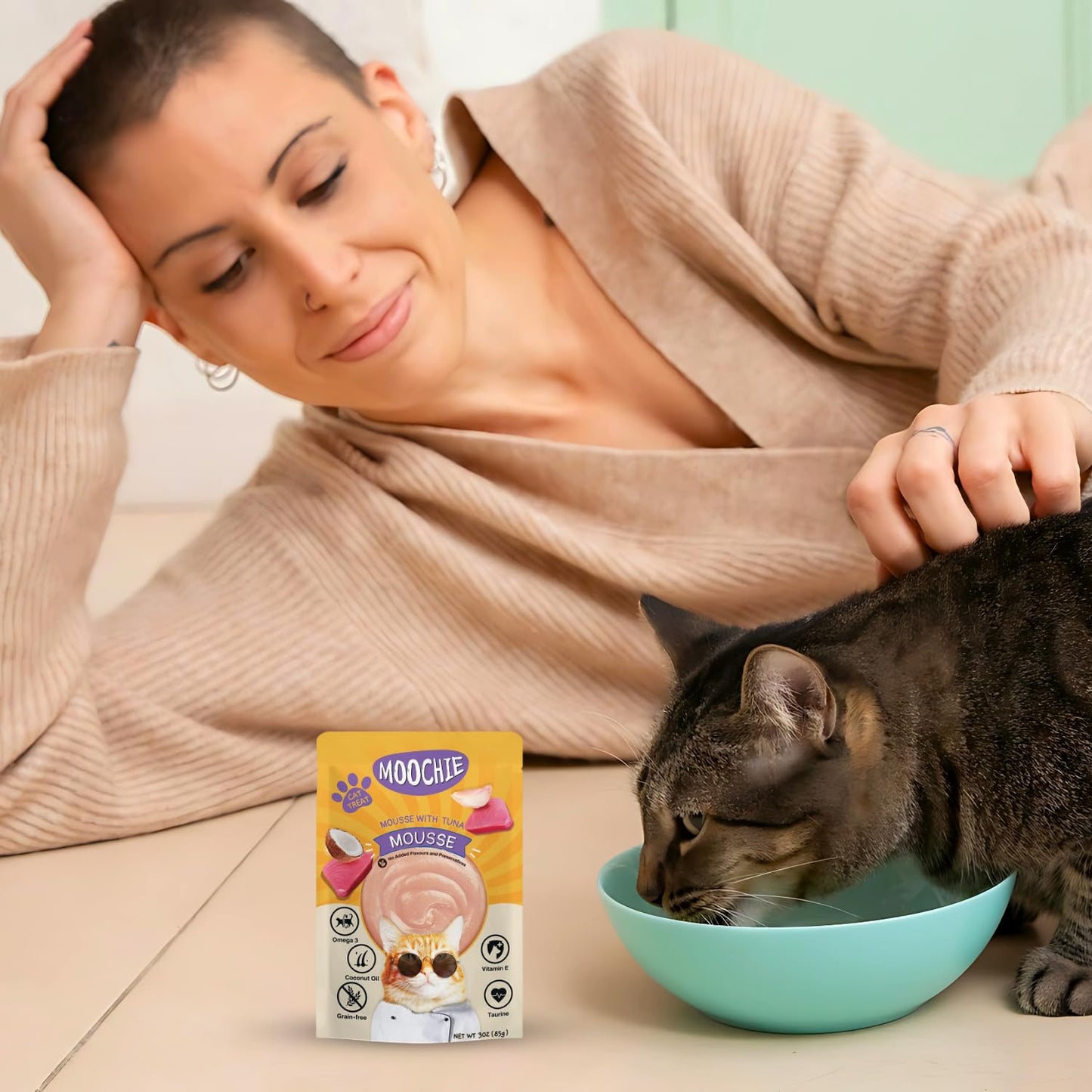 Moochie Tasty Wet Cat Food, Mousse with Tuna, Grain Free Cats Gravy Meal, No Artificial Flavours Kitten Food, Non-Vegetarian Cat Foods Pouch for Kittens