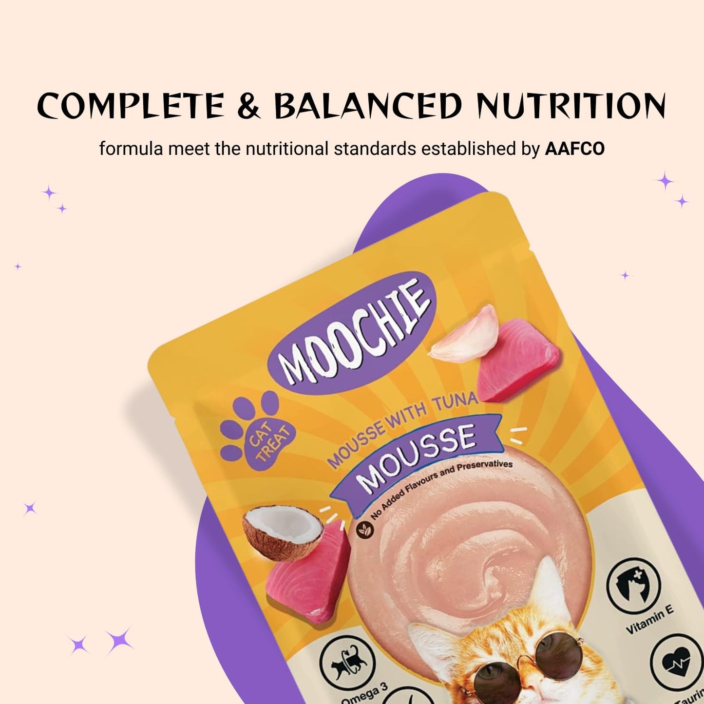 Moochie Tasty Wet Cat Food, Mousse with Tuna, Grain Free Cats Gravy Meal, No Artificial Flavours Kitten Food, Non-Vegetarian Cat Foods Pouch for Kittens