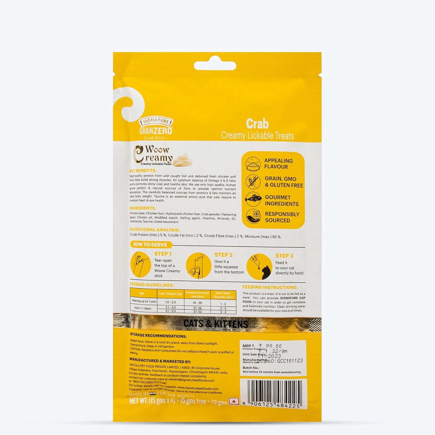 Grain Zero Creamy Lickable Cat Treats Crab , Rich in Protein, Promotes Hydration, No Artificial Preservatives | Best for Training and Bonding
