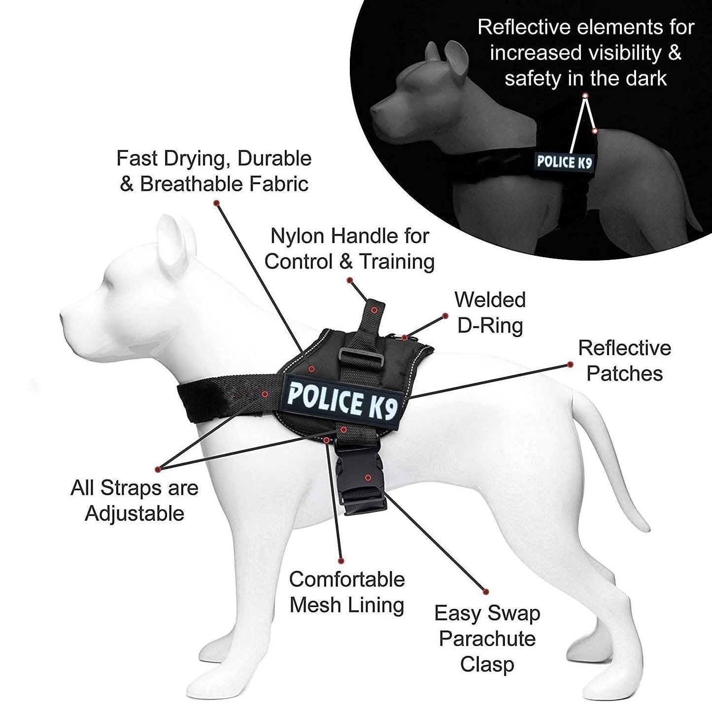 Dog K9 Police Dog Harness Vest with Hook and Loop Straps and Handle and Adjustable