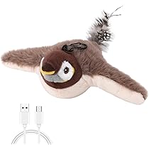 Cat Toys, Rechargeable Chirping Flapping Bird(no Flying) with Catnip for Indoor Cats, Touch Activated, Plush Kitten Exercise Toys (Brown Sparrow)