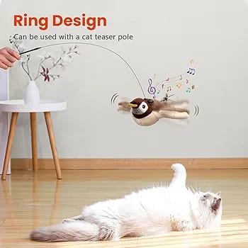 Cat Toys, Rechargeable Chirping Flapping Bird(no Flying) with Catnip for Indoor Cats, Touch Activated, Plush Kitten Exercise Toys (Brown Sparrow)