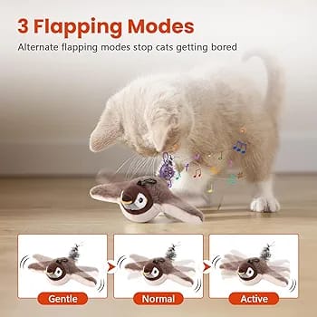 Cat Toys, Rechargeable Chirping Flapping Bird(no Flying) with Catnip for Indoor Cats, Touch Activated, Plush Kitten Exercise Toys (Brown Sparrow)