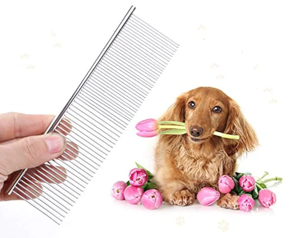 Professional Rounded Teeth Stainless Steel Needles (Flat Comb, Small) Pet Hair Grooming comfortable Comb Suitable for Dogs, Puppies, Rabbits, and Cats