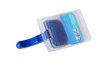 Grooming Slicker - (Blue Slicker) | Dogs, Cats, Rabbit & Goat | Long & Short Hair | Shedding Massage Brush | Rectangle Head & Curved Handle Self-Cleaning Pet Comb