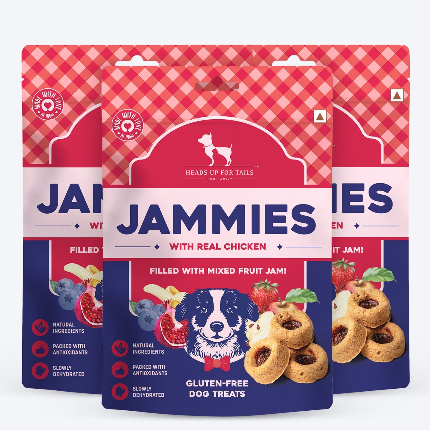Heads Up For Tails Jammies - Chicken Filled With Mixed Fruit Jam Dog Treats - 100 g