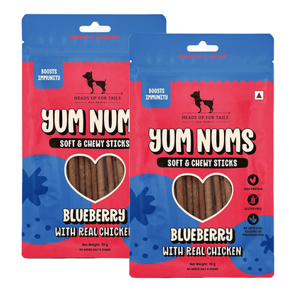 HUFT Yum Nums Blueberry with Real Chicken Soft & Chewy Sticks Dog Treats
