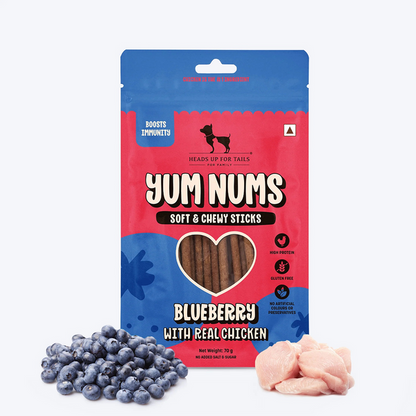 HUFT Yum Nums Blueberry with Real Chicken Soft & Chewy Sticks Dog Treats