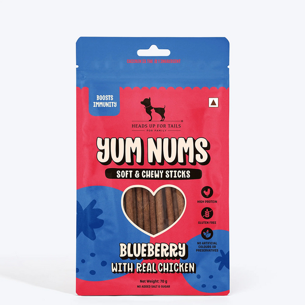 HUFT Yum Nums Blueberry with Real Chicken Soft & Chewy Sticks Dog Treats