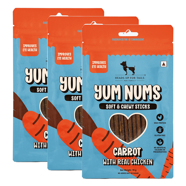 HUFT Yum Nums Grain Free Carrot with Real Chicken Soft & Chewy Sticks Dog Treats