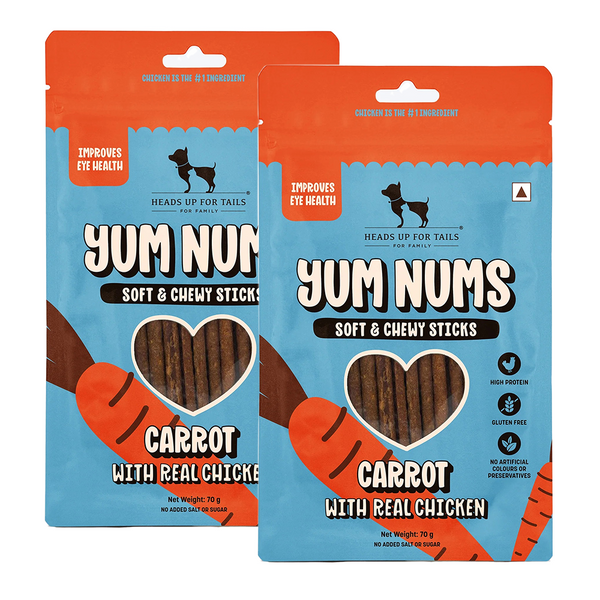HUFT Yum Nums Grain Free Carrot with Real Chicken Soft & Chewy Sticks Dog Treats