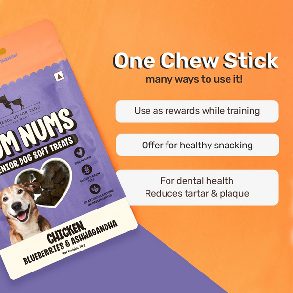 HUFT Yum Nums Grain Free Chicken, Blueberries & Ashwagandha Soft & Chewy Sticks Senior Dog Treats