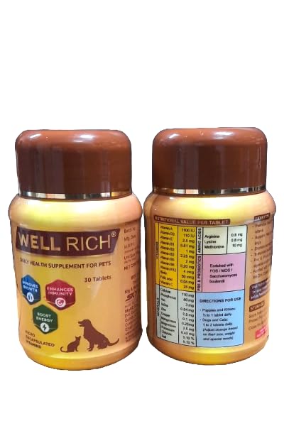 Well Rich Pet Supplement – 30 Tablets | Essential Vitamins & Minerals for Dogs, Cats & Other Pets | Vet-Formulated Wellness Support Tablets