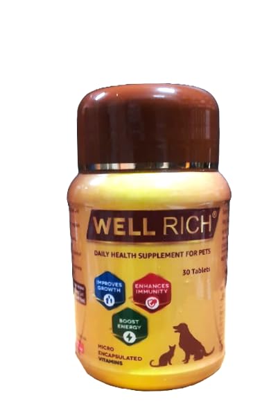 Well Rich Pet Supplement – 30 Tablets | Essential Vitamins & Minerals for Dogs, Cats & Other Pets | Vet-Formulated Wellness Support Tablets