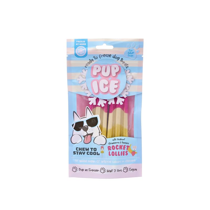 PUP ICE Ready to Freeze Rocket Lollies Dog Treats: Healthy,Prebiotics & Calcium Rich Edible Chew Snacks,No Added Sugar,No Artificial Colors or Flavors
