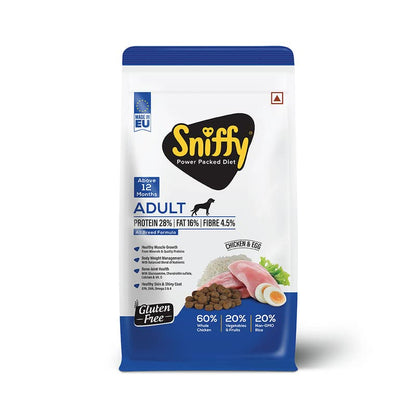 Sniffy Adult Dry Dog Food  | Real Chicken & Egg, Power Packed High Protein Diet for All Breeds