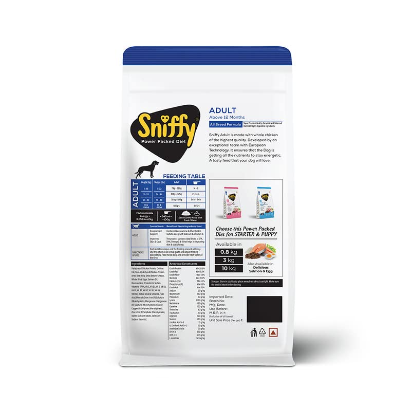 Sniffy Adult Dry Dog Food  | Real Chicken & Egg, Power Packed High Protein Diet for All Breeds