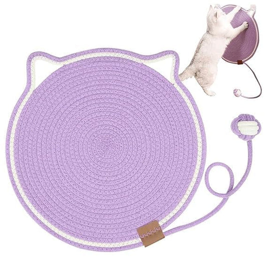 Cotton Rope Scratch Pad, 15.7'' Round Horizontal Floor Scratching Mat for Indoor Cats, Furniture Protector for Wall, Couch, Carpets, Sofas