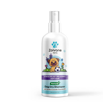 ZOIVANE Dog Dry Shampoo - 200ml | Dog-Vanilla and Lavender Dog Shampoo for Labrador, German Shepherd, Golden Retriever | Maintains Overall Skin Health, Nourishing Hair and Shiny Body