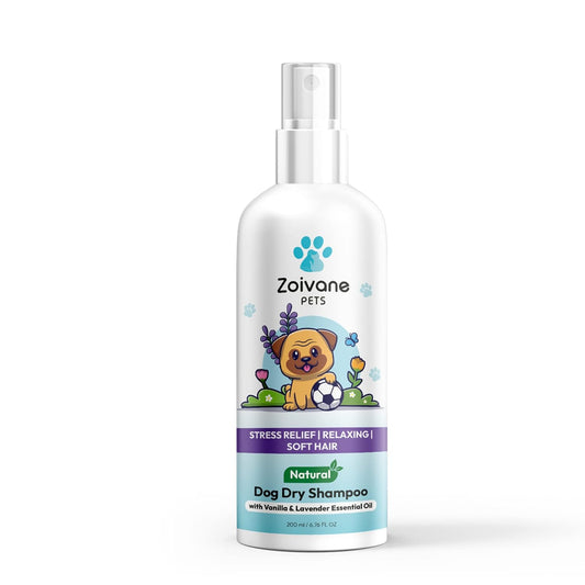 ZOIVANE Dog Dry Shampoo - 200ml | Dog-Vanilla and Lavender Dog Shampoo for Labrador, German Shepherd, Golden Retriever | Maintains Overall Skin Health, Nourishing Hair and Shiny Body
