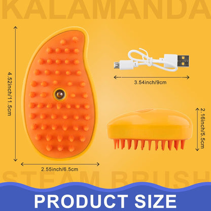 Brush 3 in 1, Silicone Massage Grooming Brush Cleanser, Pet Hair Cleaning Brush Comb for Cats and Dogs, Steamy Pet Brush, Cat Grooming Tool, Dog Fur Remover, Pet Care Brush (Mango yellow)