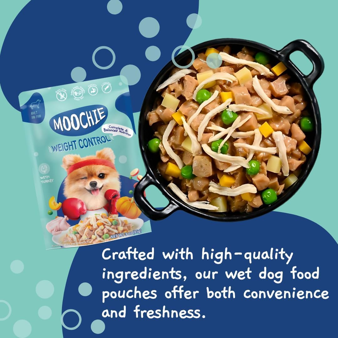 Moochie Wet Dog Food, Grain Free Gavy Meal, Weight Control with Turkey, Sweet Potato, Pumpkin and Green Peas, High Protein Dogs Gravy Foods, Non-Veg Pet Meals for Dogs