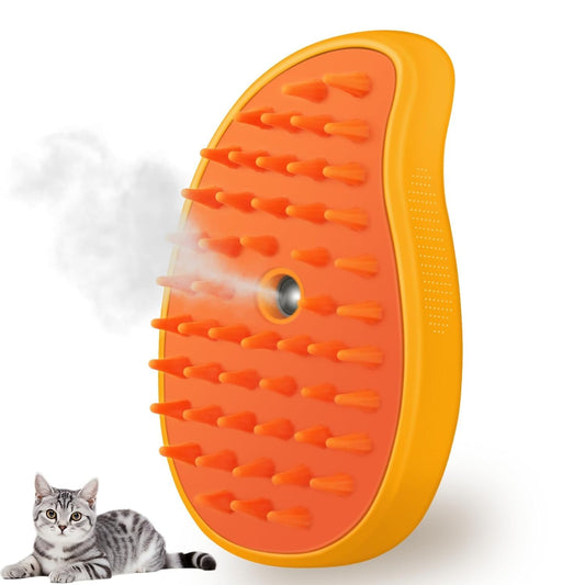 Brush 3 in 1, Silicone Massage Grooming Brush Cleanser, Pet Hair Cleaning Brush Comb for Cats and Dogs, Steamy Pet Brush, Cat Grooming Tool, Dog Fur Remover, Pet Care Brush (Mango yellow)