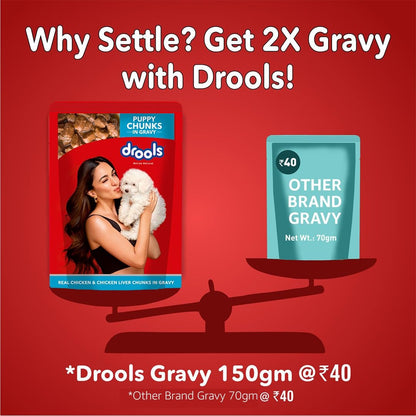 Drools  Wet Dog Food Real Chicken and Chicken Liver Chunks Gravy 0.9 Kg ..Pack of 6