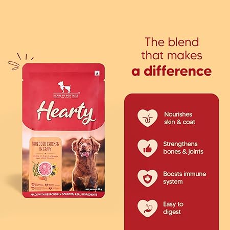 Hearty by Heads Up For Tails - Shredded Chicken & Pumpkin in Gravy Dog Wet Food | Real Chicken and Veggies | No Artificial Preservatives | Wet Dog Food Suitable for All Breeds