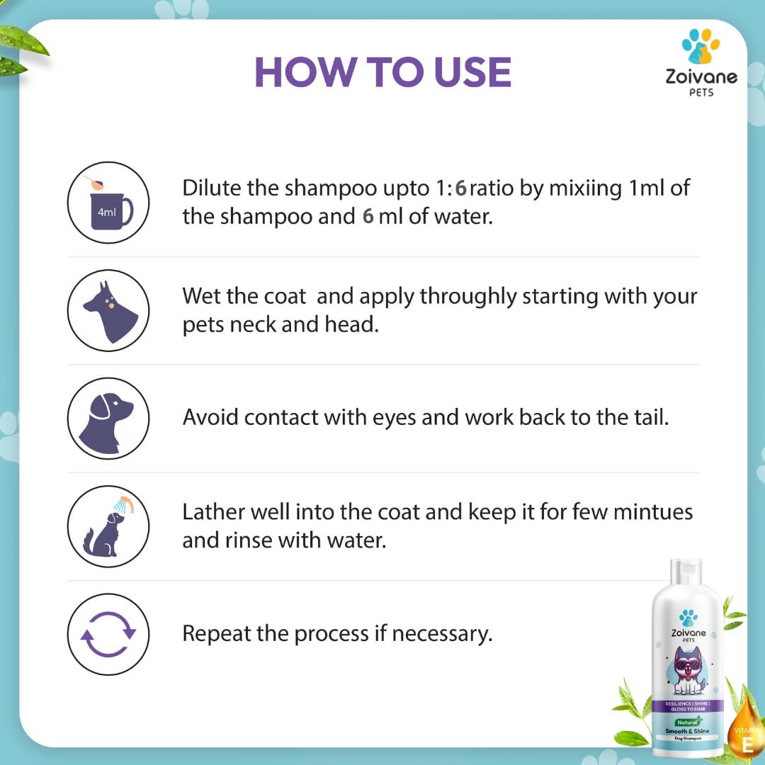 ZOIVANE Dog Shampoo - 300 Milliliter | Extra White 5 In 1 Dog Shampoo & Conditioner For Whitening, Glowing| Dog Shampoo German Shepherd, Labrador & Golden Retriever