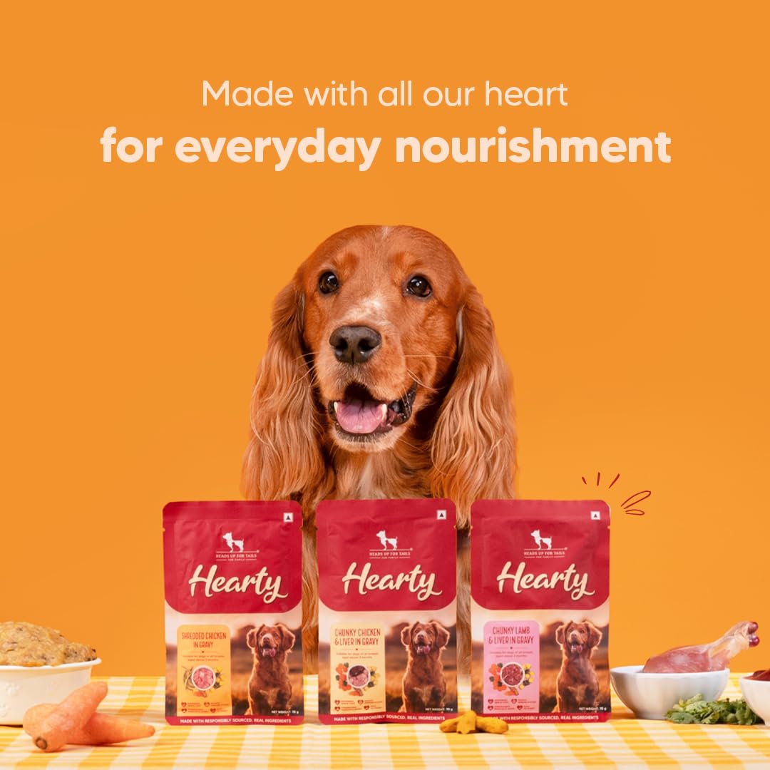 Hearty by Heads Up For Tails - Chunky Chicken & Liver in Gravy Dog Wet Food | Grain-Free, Protein-Rich & Easy to Digest | Made with Real Lamb | Wet Dog Food Suitable for All Breeds