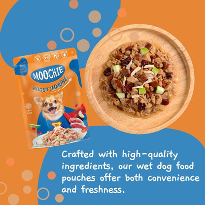 Moochie Wet Dog Food, Grain Free Gavy Meal, Boost Immune with Duck Meat, Cranberries, Goji Berries and Green Apples, High Protein Gravy Foods for Dogs