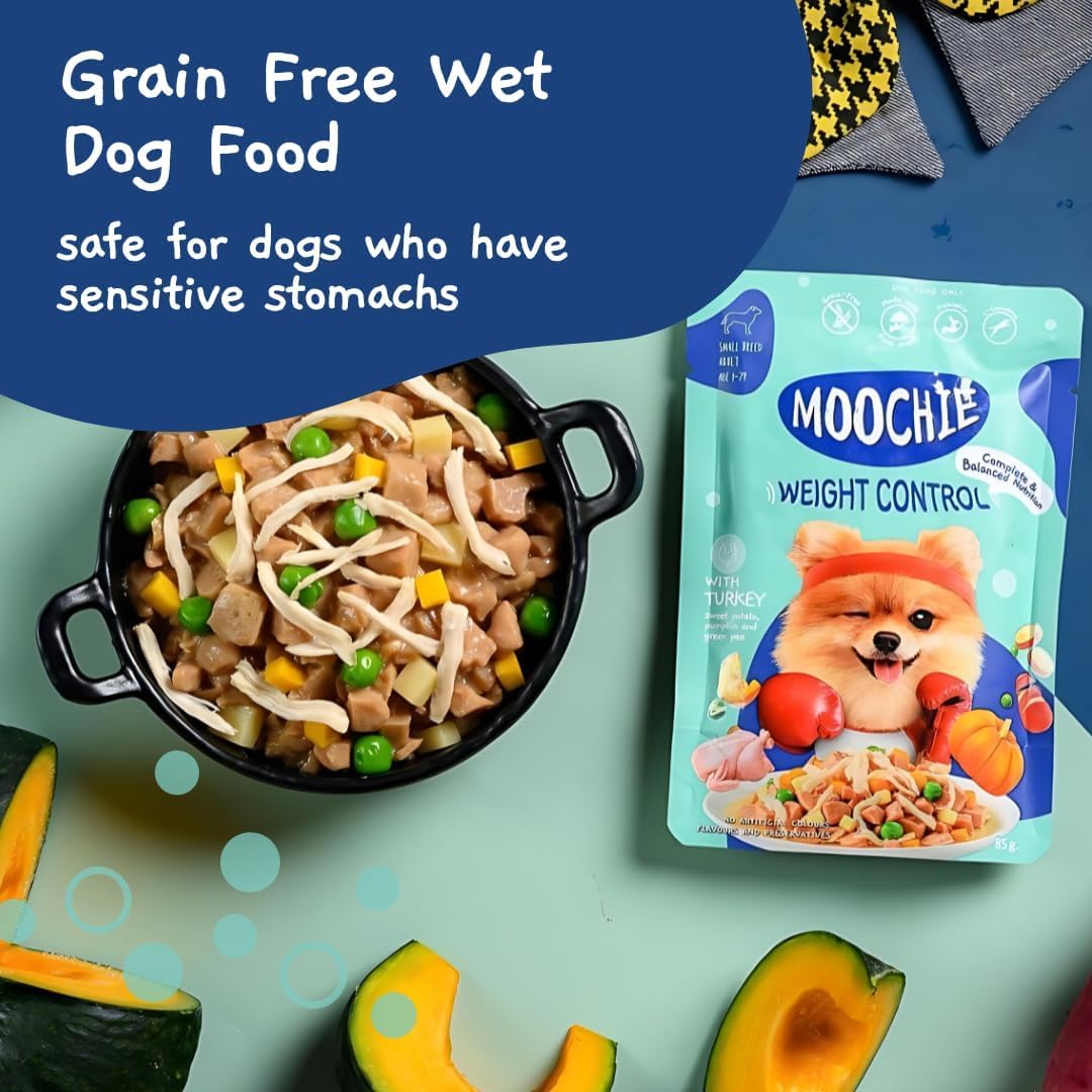 Moochie Wet Dog Food, Grain Free Gavy Meal, Weight Control with Turkey, Sweet Potato, Pumpkin and Green Peas, High Protein Dogs Gravy Foods, Non-Veg Pet Meals for Dogs