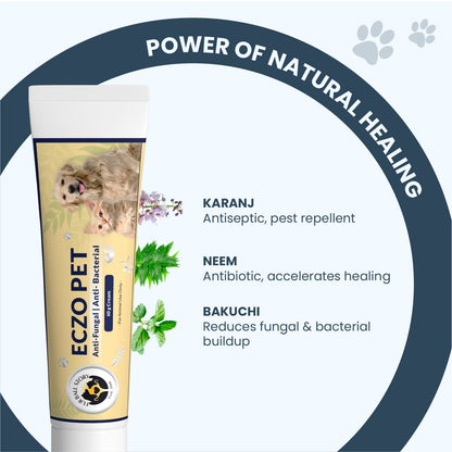 FUR BALL STORY Eczo Pet Ayurvedic Cream for Dogs & Cats | Herbal Ointment with Neem & Bakuchi | Treats Fungal & Bacterial Infections, Itching, Ringworm, Eczema