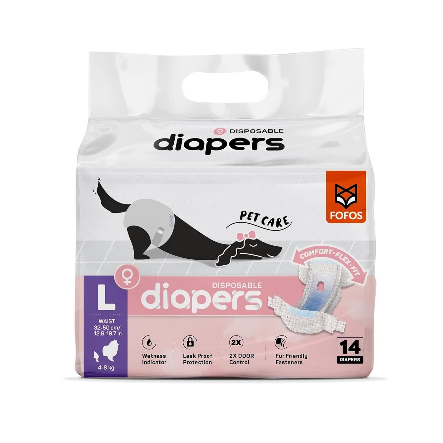 Fofos Disposable Dog Diapers (14 Pcs) | Female Dog Diapers Ultra Protection | Diapers for Dogs in Heat, Excitable Urination or Incontinence
