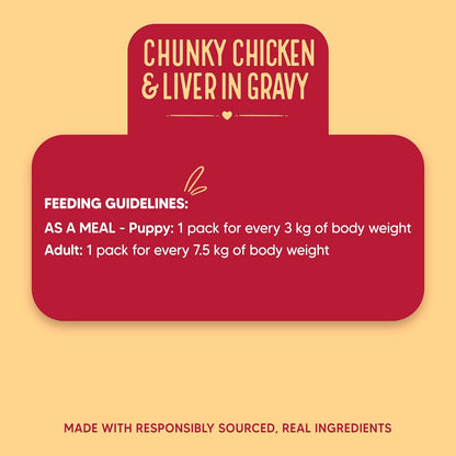 Hearty by Heads Up For Tails - Chunky Chicken & Liver in Gravy Dog Wet Food | Grain-Free, Protein-Rich & Easy to Digest | Made with Real Lamb | Wet Dog Food Suitable for All Breeds