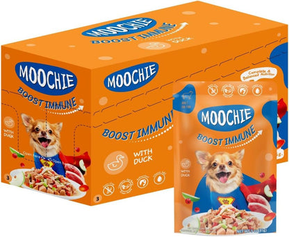 Moochie Wet Dog Food, Grain Free Gavy Meal, Boost Immune with Duck Meat, Cranberries, Goji Berries and Green Apples, High Protein Gravy Foods for Dogs