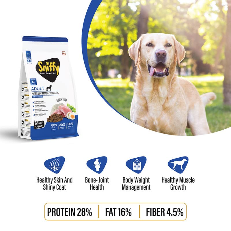 Sniffy Adult Dry Dog Food  | Real Chicken & Egg, Power Packed High Protein Diet for All Breeds