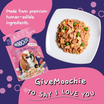Moochie Wet Dog Food, Grain Free Gavy Meal, Beauty Skin & Coat with Salmon, Carrot, Sweet Potato and Green Peas, High Protein Dogs Gravy Foods