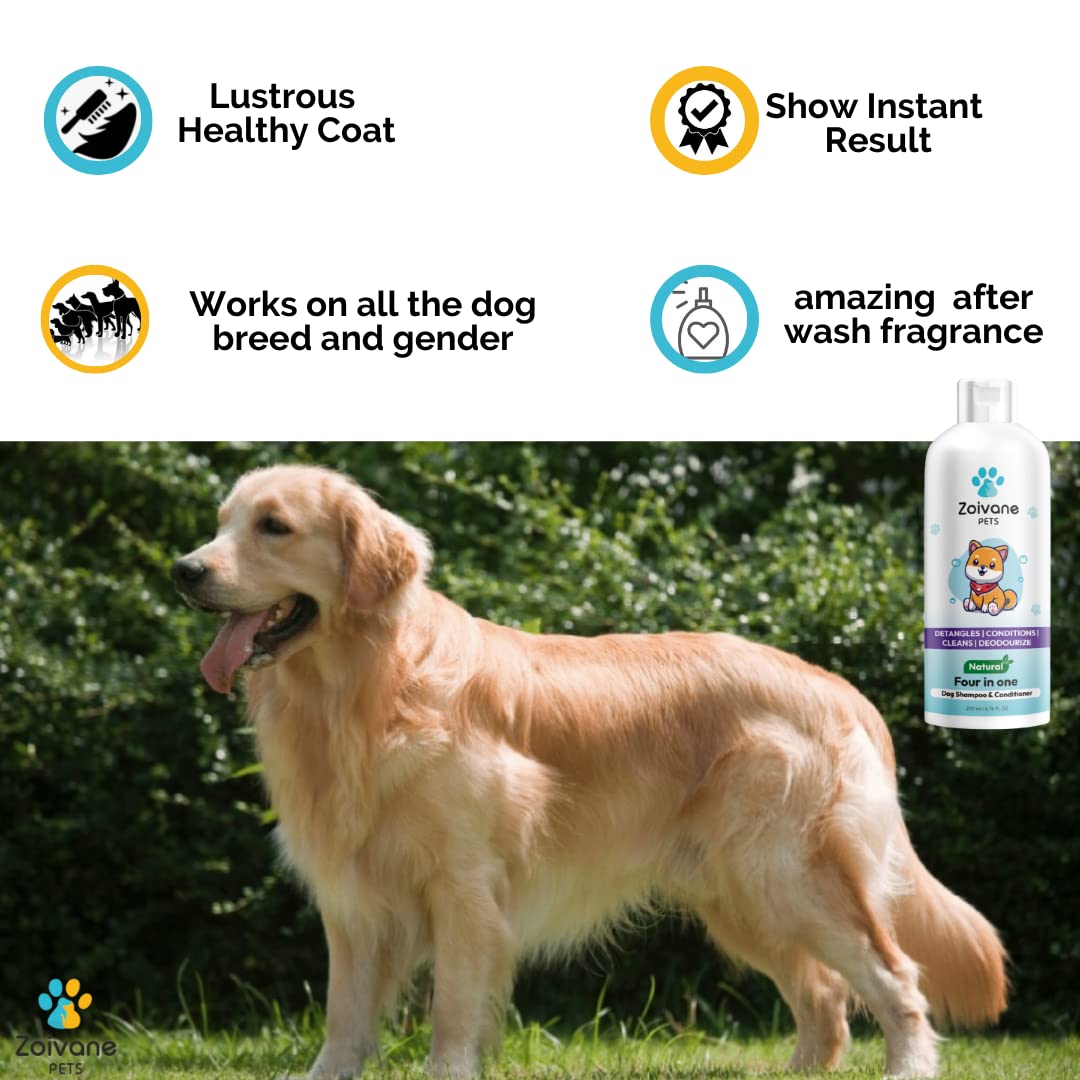 ZOIVANE Dog Shampoo - 300 Milliliter | Extra White 5 In 1 Dog Shampoo & Conditioner For Whitening, Glowing| Dog Shampoo German Shepherd, Labrador & Golden Retriever