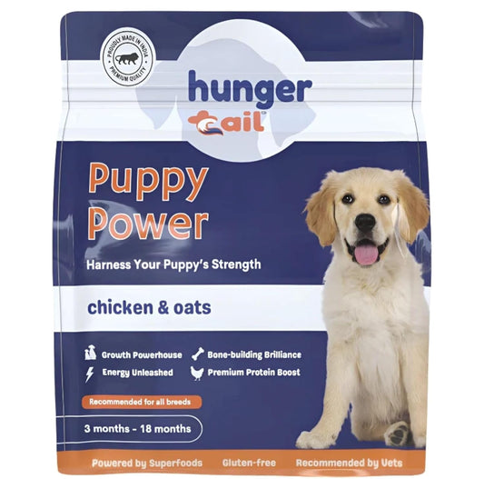 Hunger Tails Puppy Power Dry Dog Food, Chicken & Oats, Up to 12 Months, Low Temperature Baked, Made in India